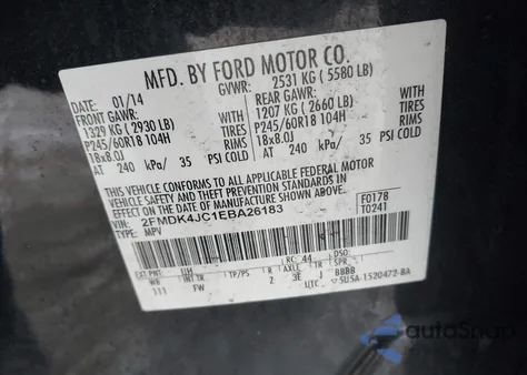 2014 Ford Edge Sel из США, поврежденный, VIN 2FMDK4JC1EBA26183